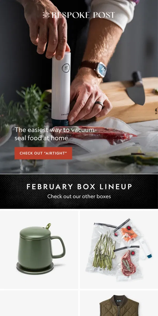 Email from Bespoke Post. The February Box Lineup