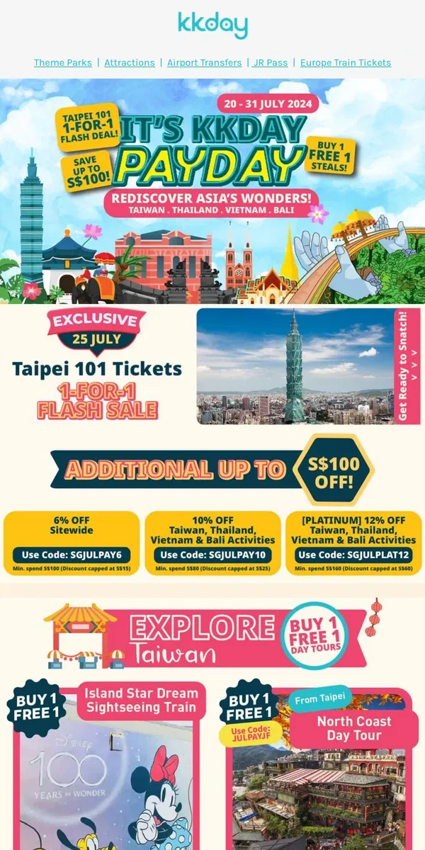 Email from KKday. ⚡️ 1-For-1 Taipei 101 Tickets - Limited Checkouts!