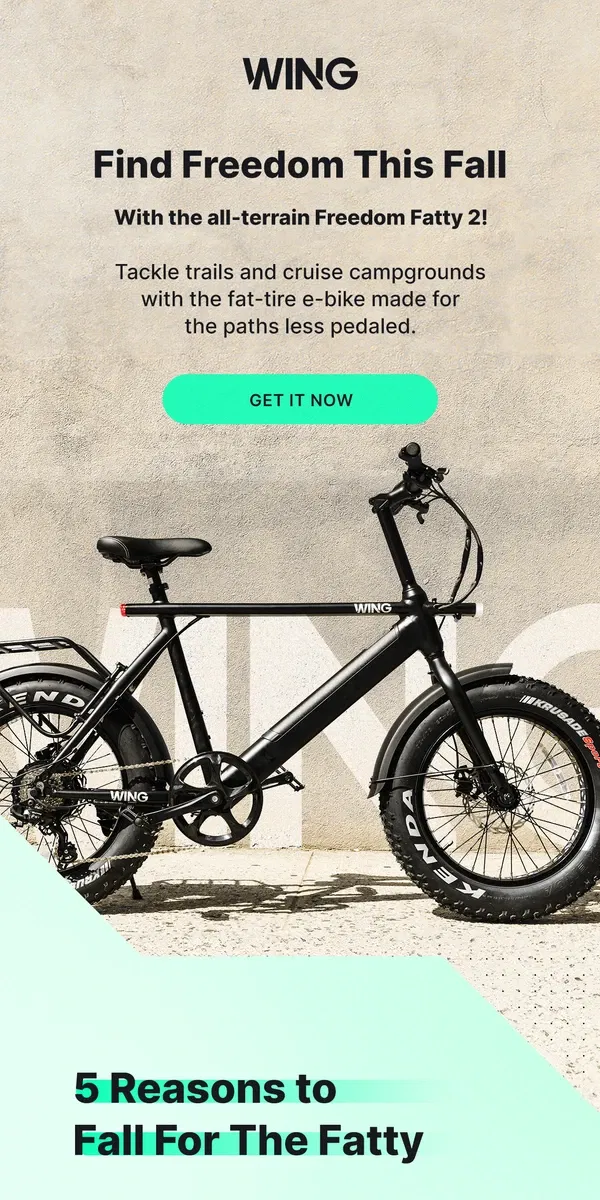 Email from Wing Bikes. The E-Bike For All Your Fall Adventures!