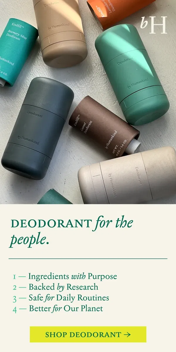 Email from by Humankind. Why people love our deodorant –