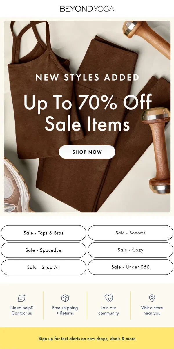 Email from Beyond Yoga. New Markdowns Up To 70% Off!