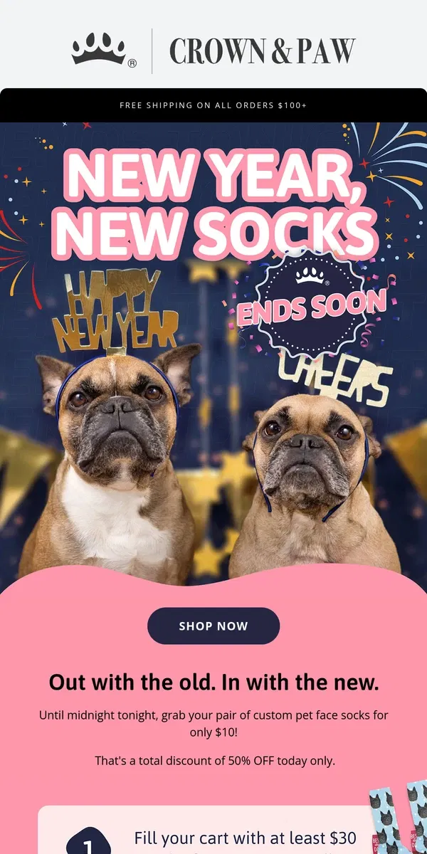 Email from Crown & Paw. NYE Sale: Claim Your $10 Socks 🎇