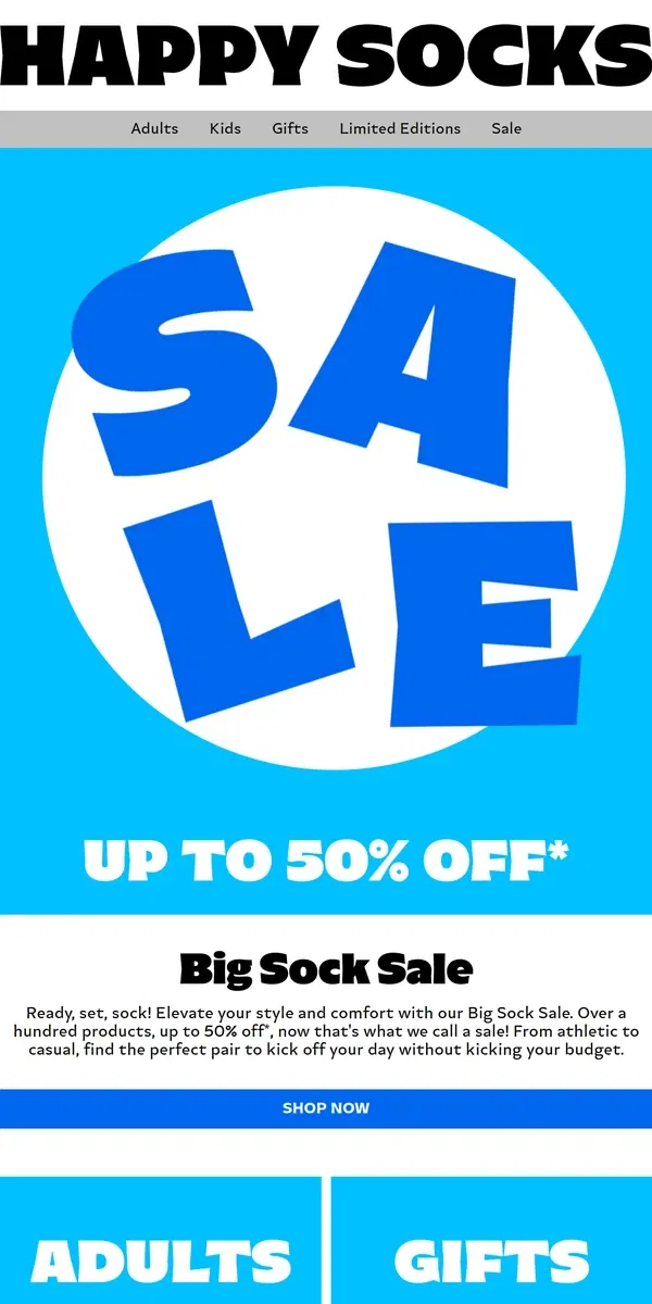 Email from Happy Socks. Sock Sale = Big Savings