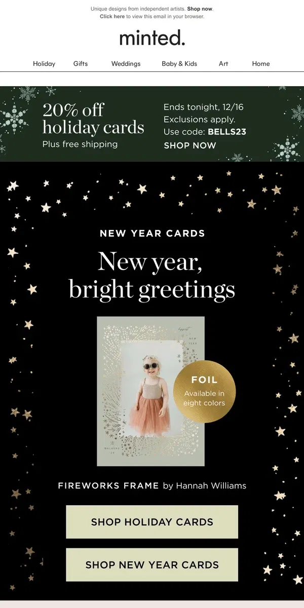 Email from Minted. Cheers! 20% off New Year cards