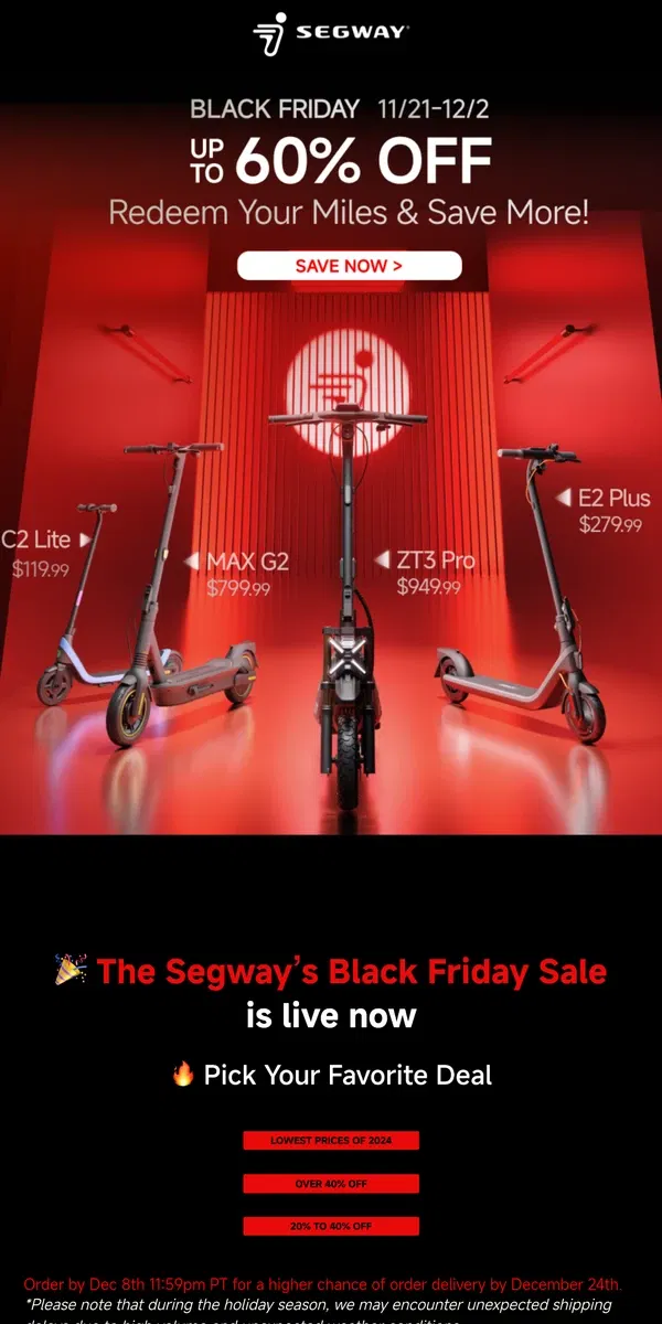 Email from Segway. 🖤 Lowest Prices of 2024 - Segway's Black Friday Sale Starts Now!