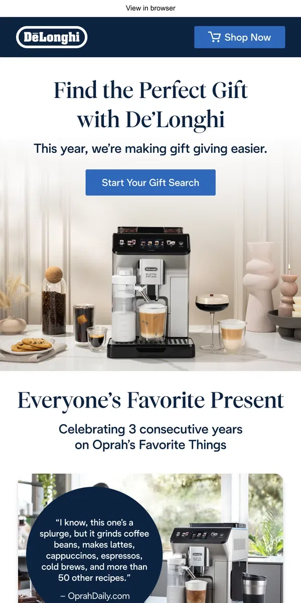 Email from De'Longhi. Find Gifts They’ll Love