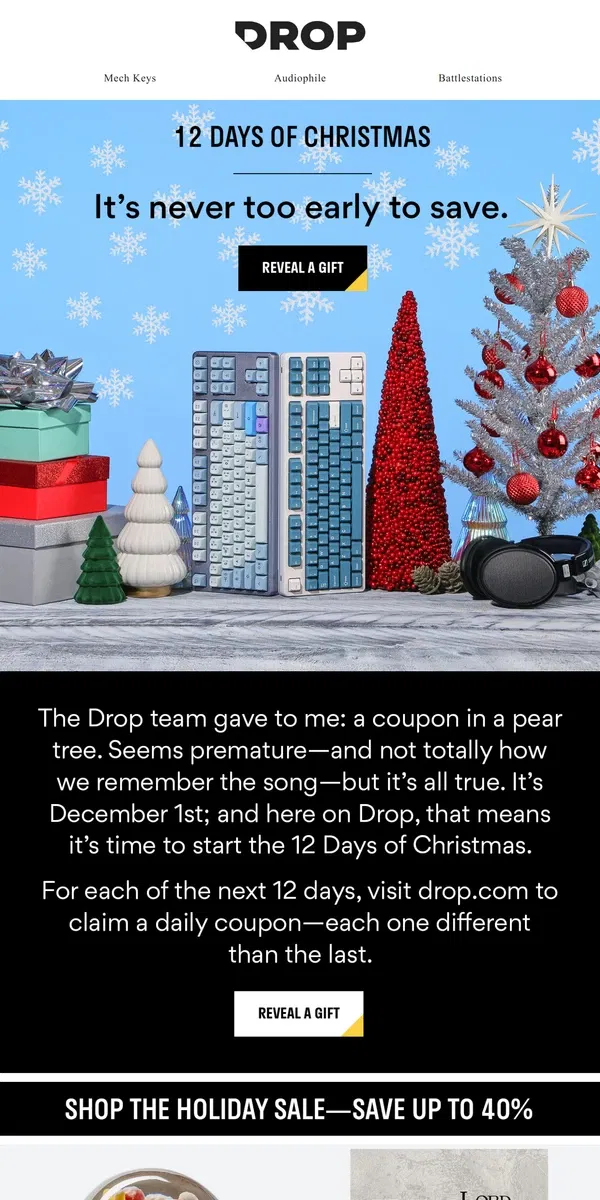 Email from Drop. 12 Days of Christmas Starts NOW