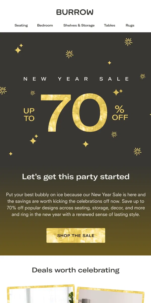 Email from Burrow. New Year Sale starts now