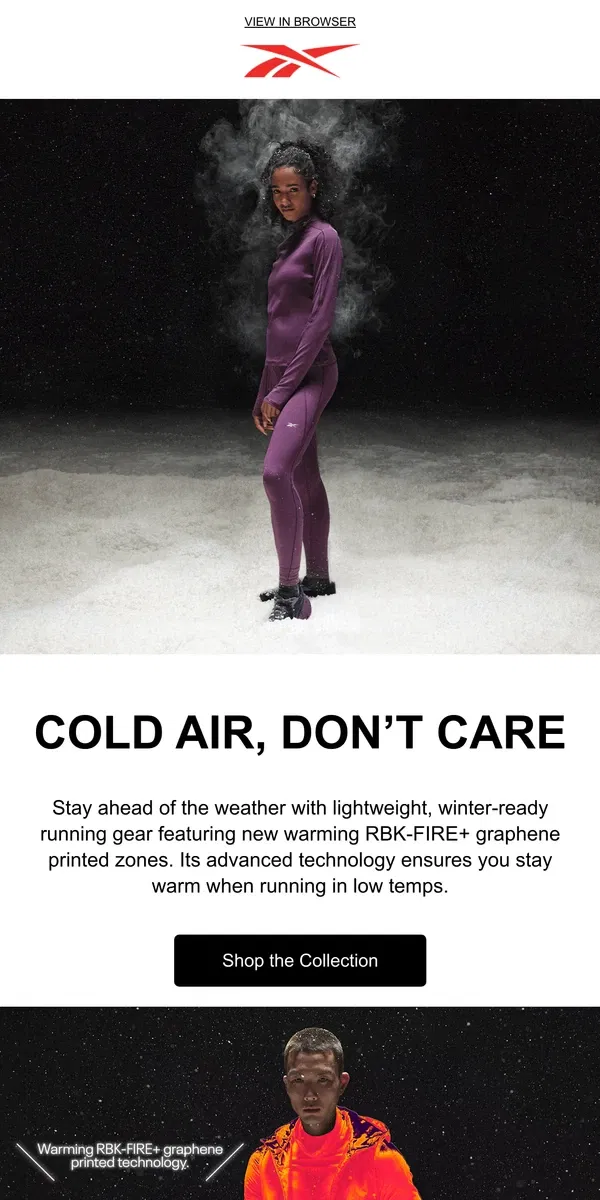 Email from Reebok. Anti-chill running clothes 🔥