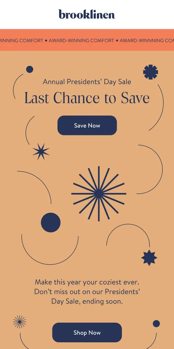 Email from Brooklinen. 🚨 Act Fast: Final Hours for Annual Presidents' Day Savings 