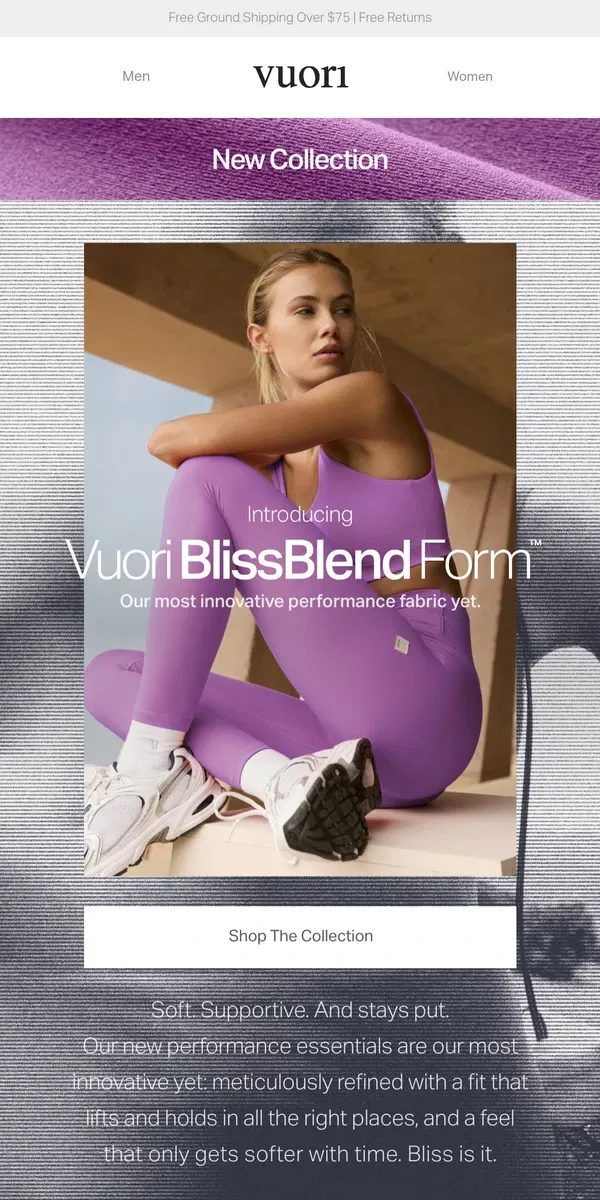 Email from Vuori. Introducing Vuori BlissBlend Form™