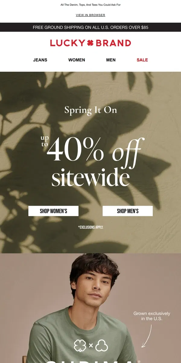 Email from Lucky Brand. Up To 40% Off Great Things For Spring