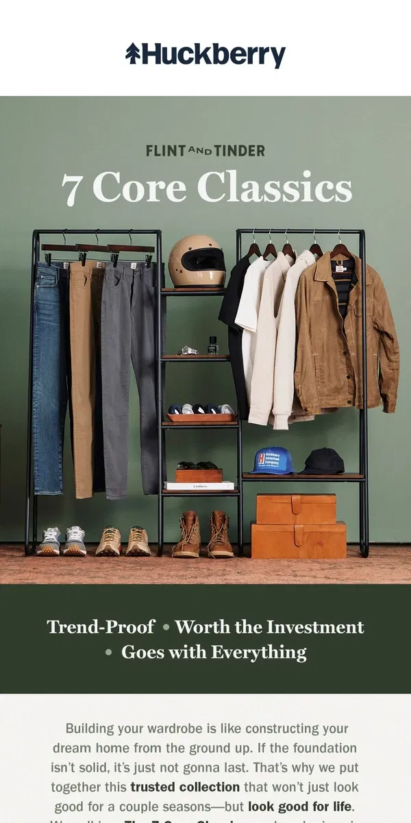 Email from Huckberry. Trend-Proof Your Wardrobe