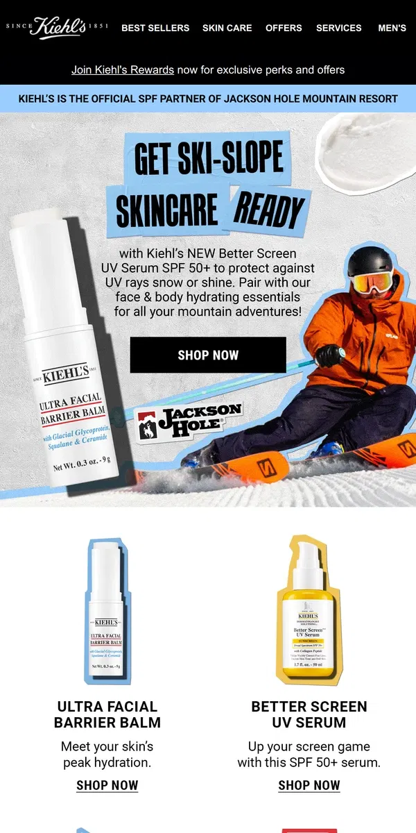 Email from Kiehl's. Kiehl's x Jackson Hole Mountain Resort