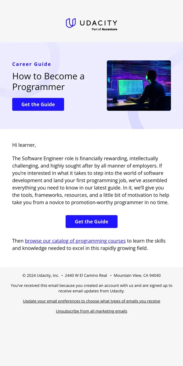 Email from Udacity. Career Guide: How to Become a Programmer