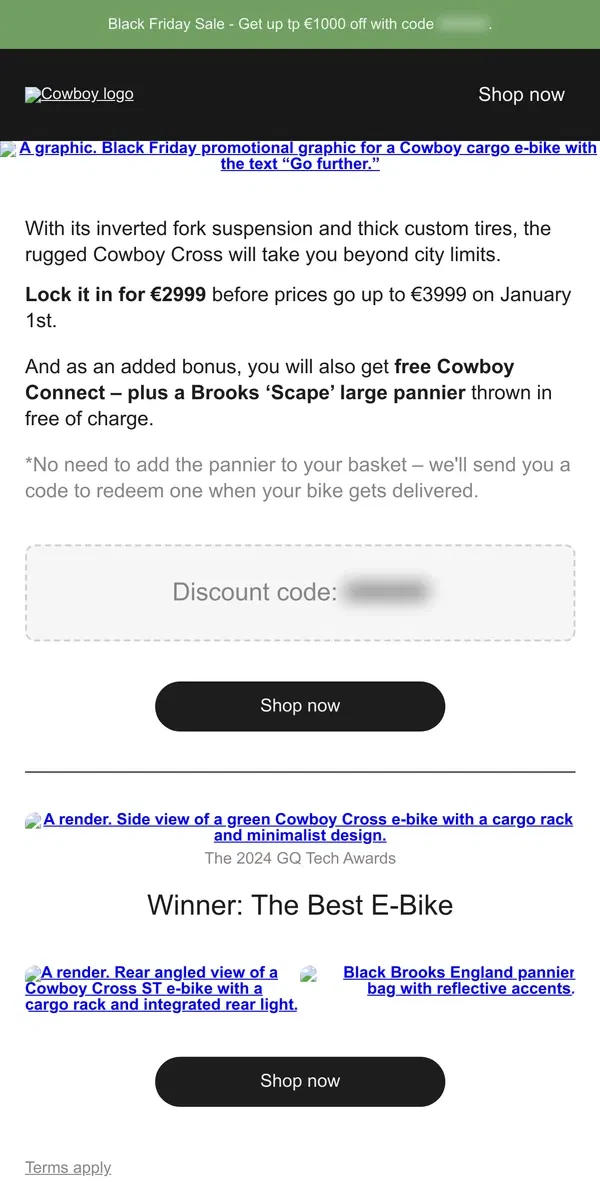 Email from Cowboy. Lock in Cross this Black Friday