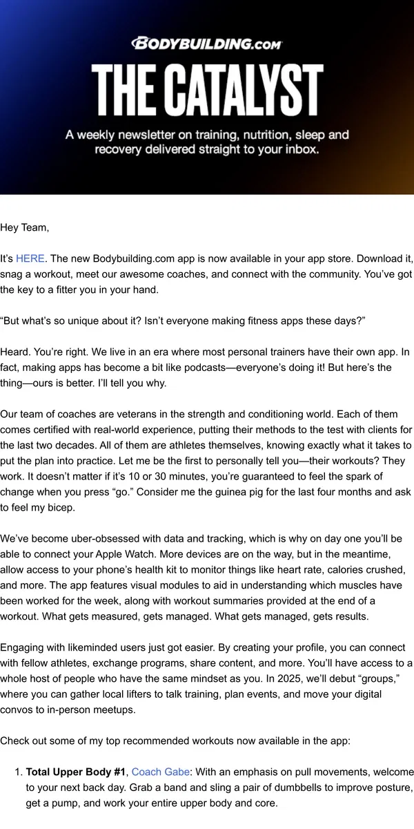 Email from Bodybuilding.com. Meet the New BBCOM App!