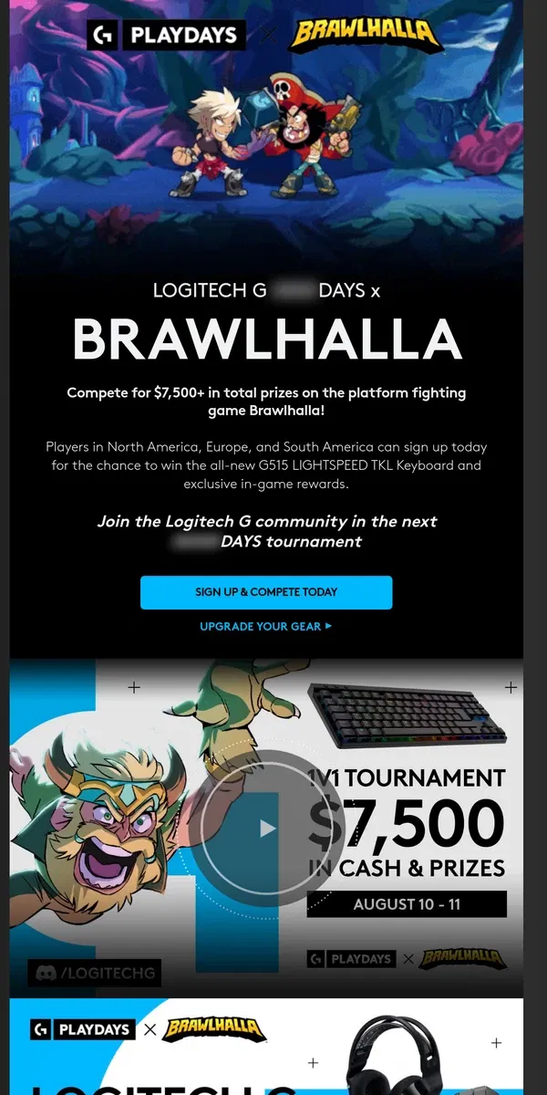 Email from Logitech. Play BRAWLHALLA & Win Logitech G Prizes…