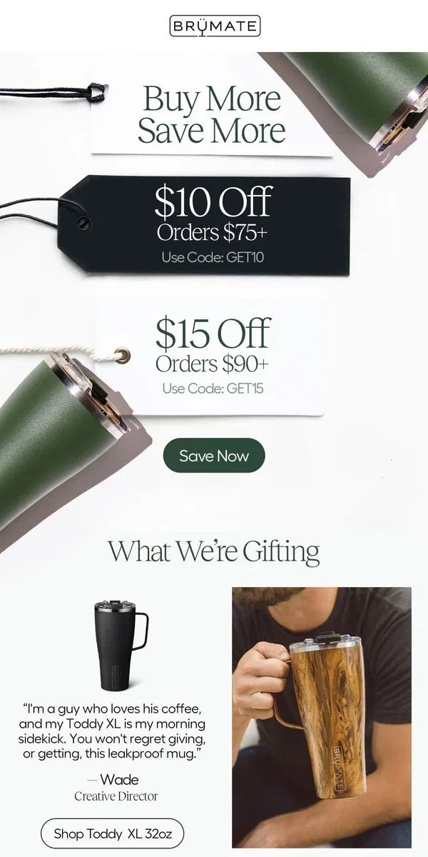 Email from BruMate. Up To $15 Off Your Order