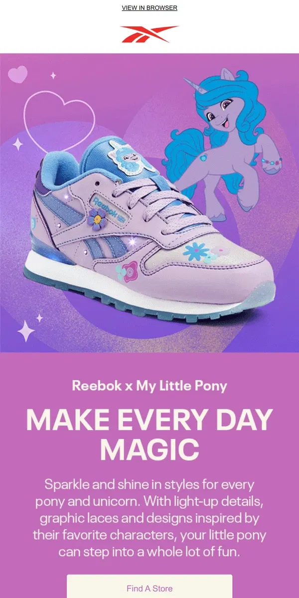 Email from Reebok. Reebok x My Little Pony