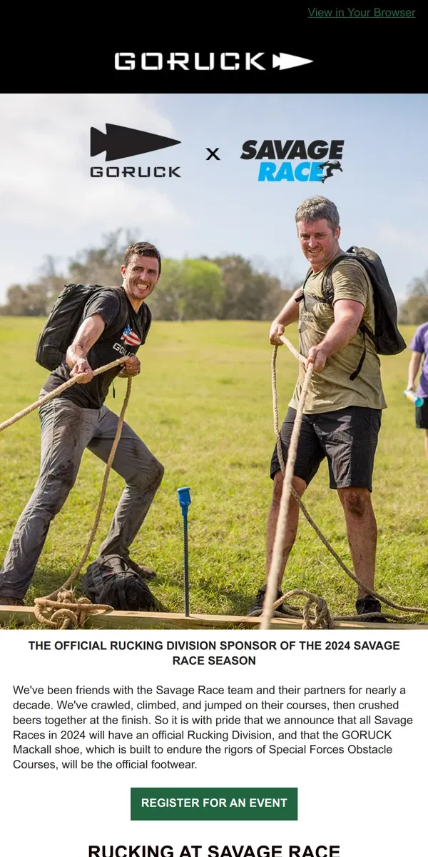 Email from GORUCK. Sign Up for the Savage Race Rucking Division