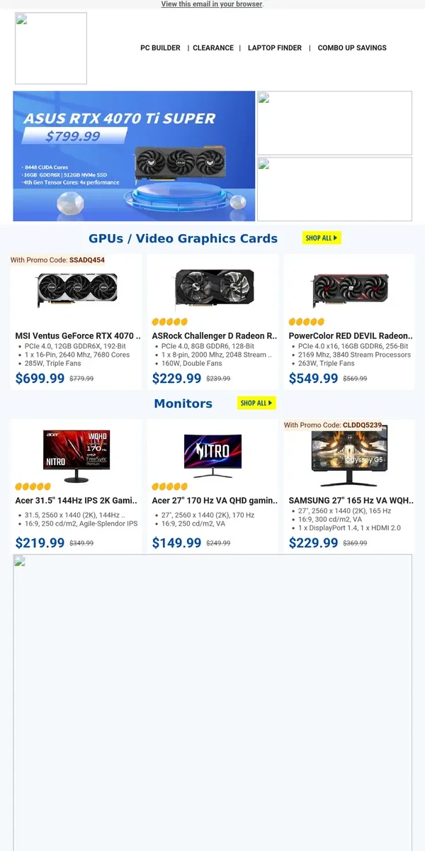 Email from Newegg. $169.99 WD Internal Hard Drive 8TB 128MB! $388.99 AMD Ryzen 9 7900X3D: 12-Core Processor!