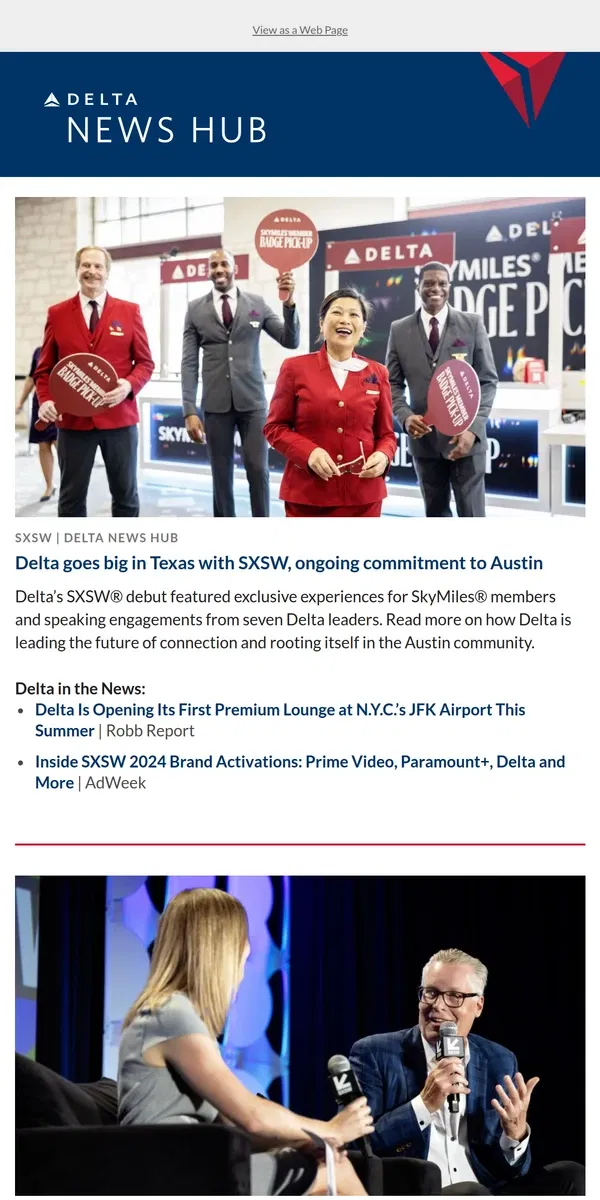 Email from Delta Air Lines. Delta goes big in Texas with SXSW