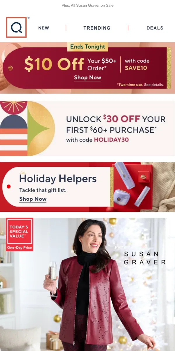 Email from QVC. Susan Graver TSV® + Get $30 Off