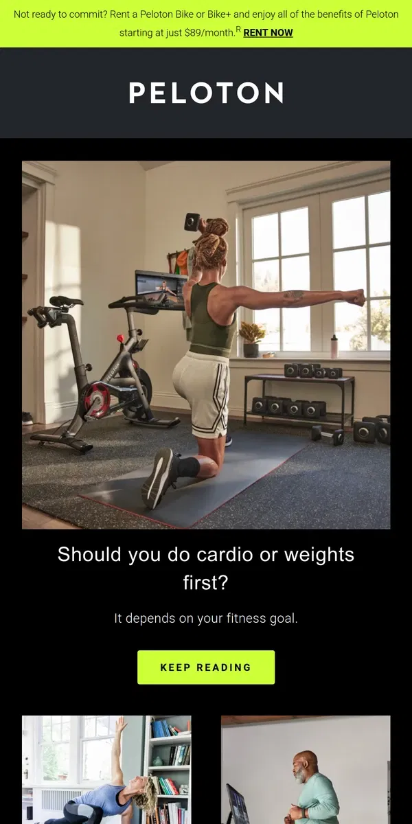 Email from Peloton. Should you do cardio or weights first?