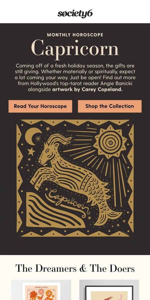 Email from Society6. Buckle Up For Your New Year Horoscope ⭐️