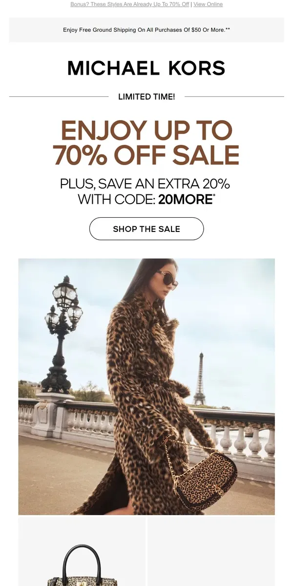 Email from Michael Kors. Last Chance: Save An Extra 20% On Sale With Code