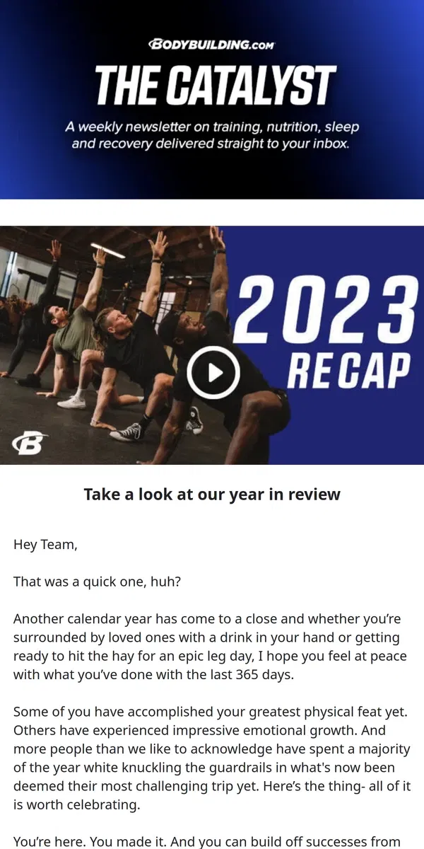 Email from Bodybuilding.com. THE CATALYST: It’s The Final Countdown: Thank You 2023!