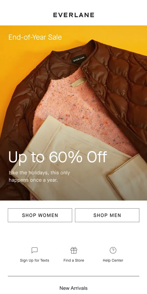 Email from Everlane. Up to 60% Off: A Christmas Story