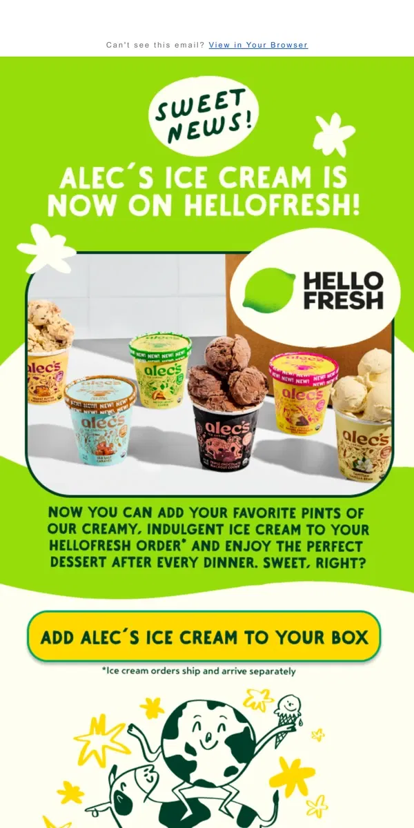 Email from Alec's Ice Cream. Alec's Ice Cream Now on HelloFresh! 🍋