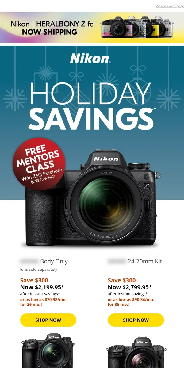 Email from Nikon. Holiday Cheer Inside—Our Best Offers!