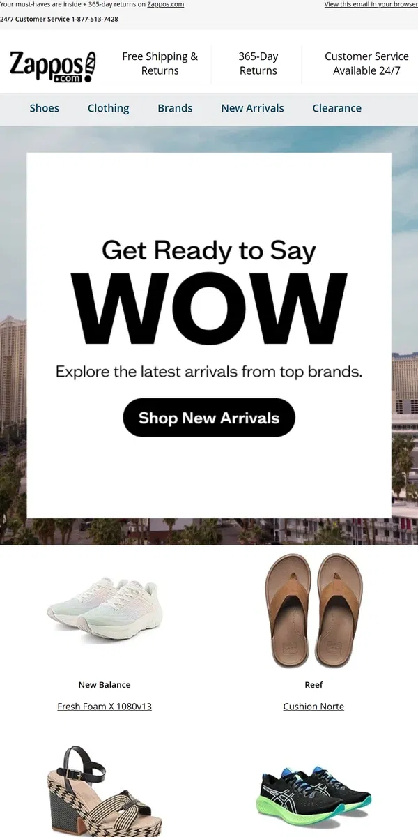 Email from Zappos. The Weekly WOW: New Balance, Reef, ASICS, and more!