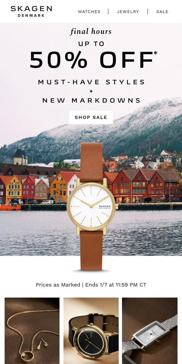 Email from Skagen. up to 50% off ends today.