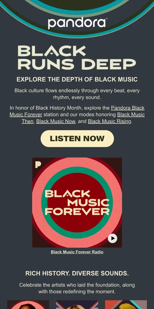 Email from Pandora. 🎶 Celebrate Black History Month