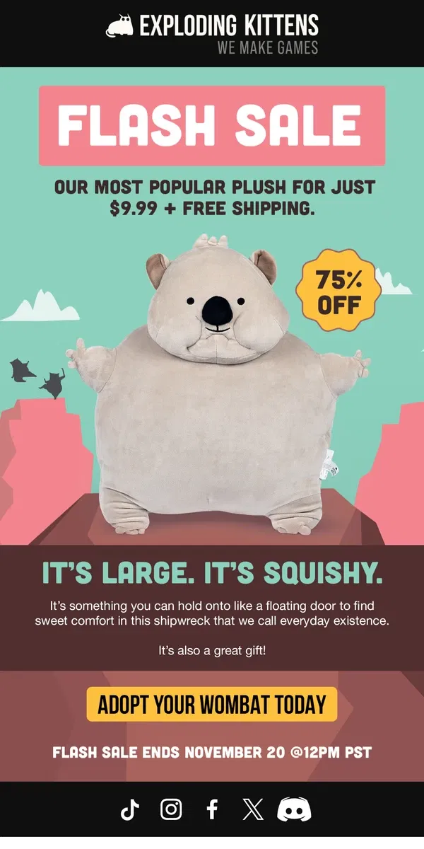 Email from Exploding Kittens. 24 hour flash sale starts now! 🥳