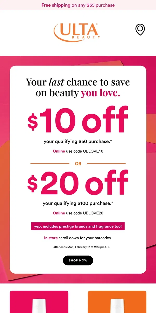 Email from Ulta Beauty. Don’t miss out on this coupon! Ends today.