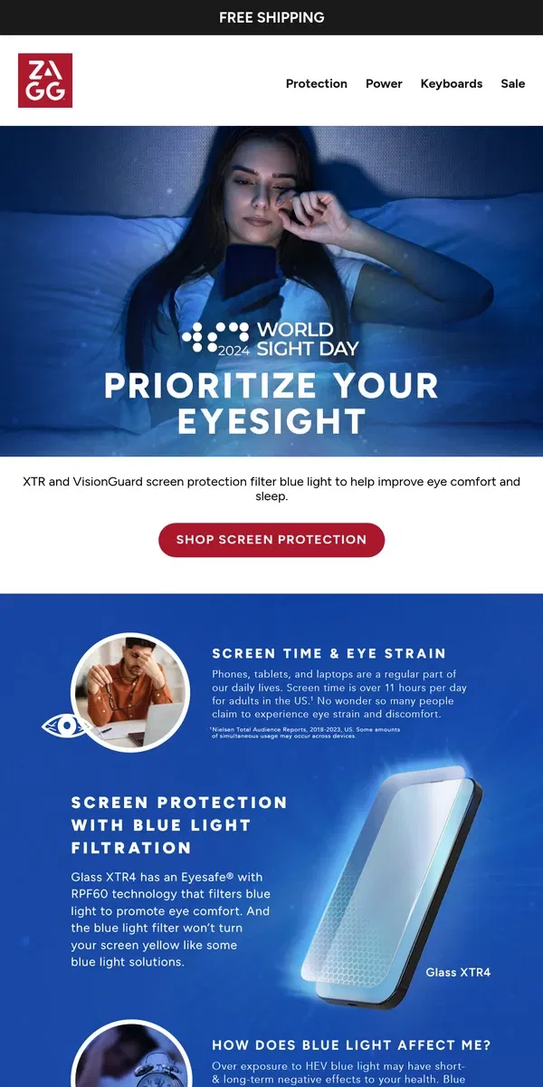 Email from ZAGG. Celebrate World Sight Day with Eyesafe® Screen Protection 🌍👁️