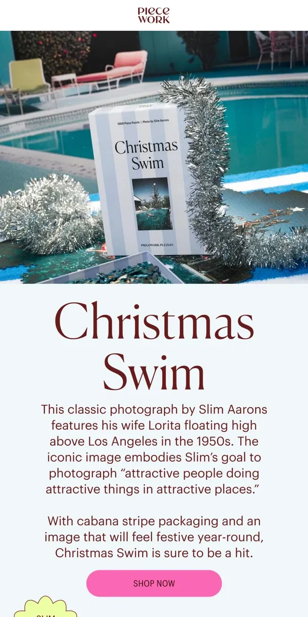 Email from Piecework Puzzles. Christmas Swim ✨