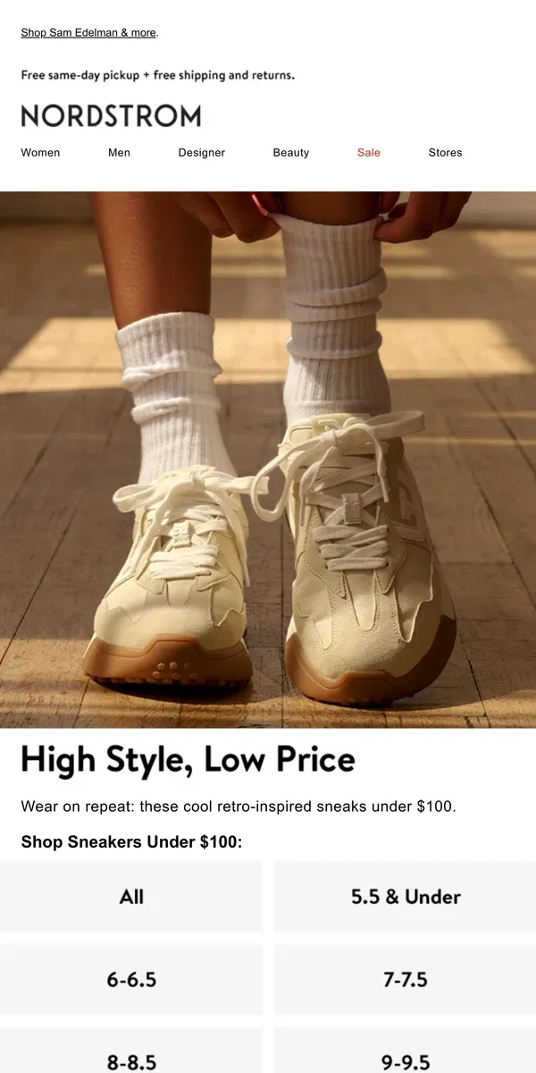 Email from Nordstrom. Under $100: retro sneakers