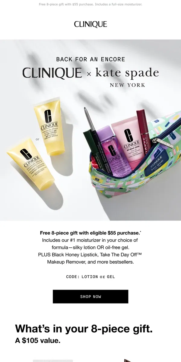 Email from Clinique. Ends soon! Clinique x Kate Spade New York gift.