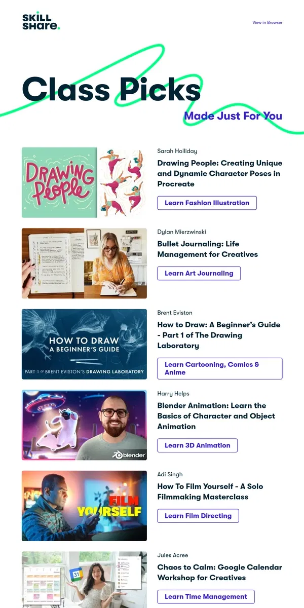Email from Skillshare. Your Recommended Classes