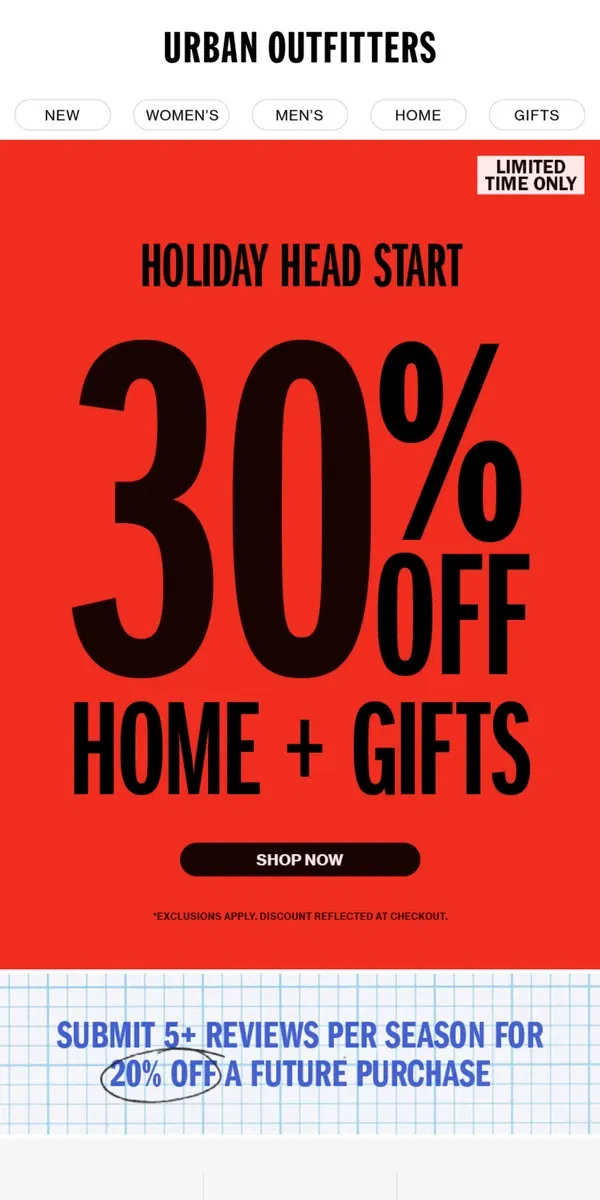 Email from Urban Outfitters. 🎁 30% off gifts!