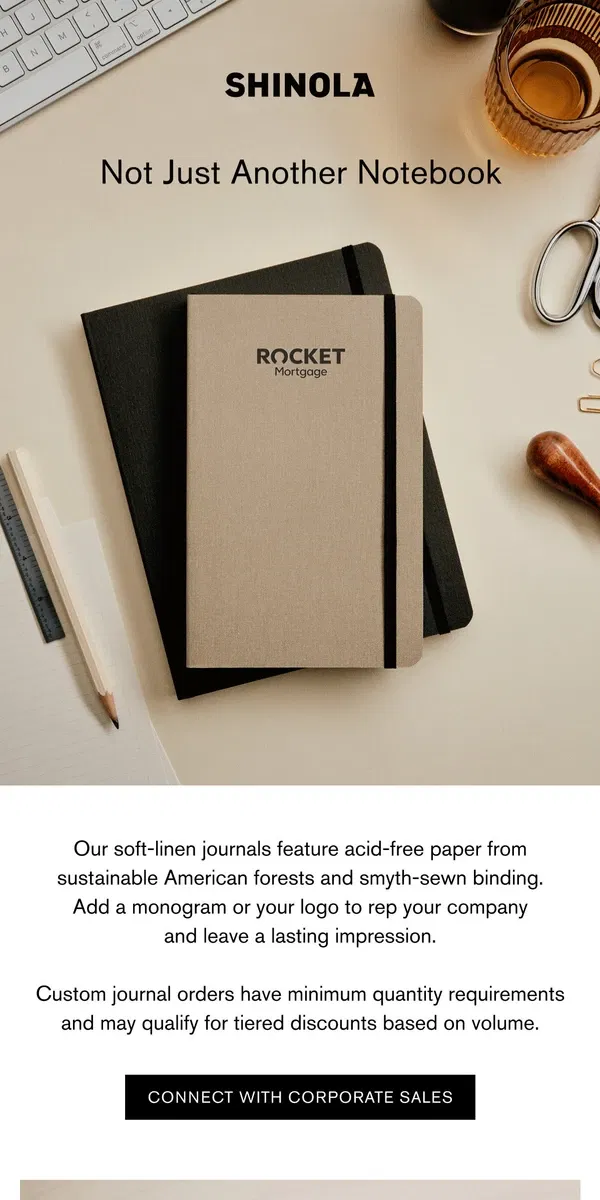 Email from Shinola Detroit. Soft Linen Journals Are Back