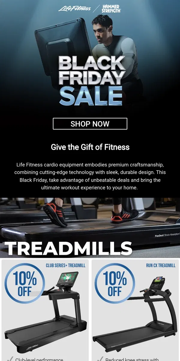 Email from Life Fitness. Upgrade Your Cardio Game This Black Friday