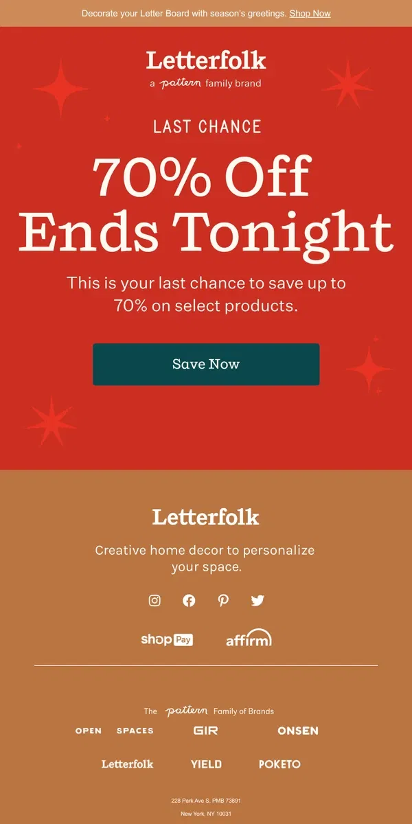 Email from Letterfolk. LAST CALL for one of our biggest deals of the year