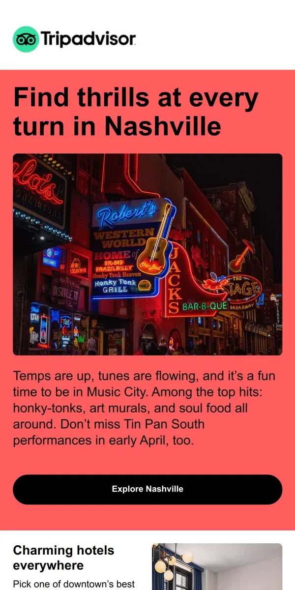 Email from Tripadvisor. Your next getaway: Nashville